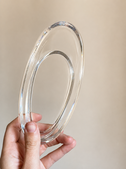 Dansk Crystal Glass Oval Trinket Dish | Thick Minimalist Catchall