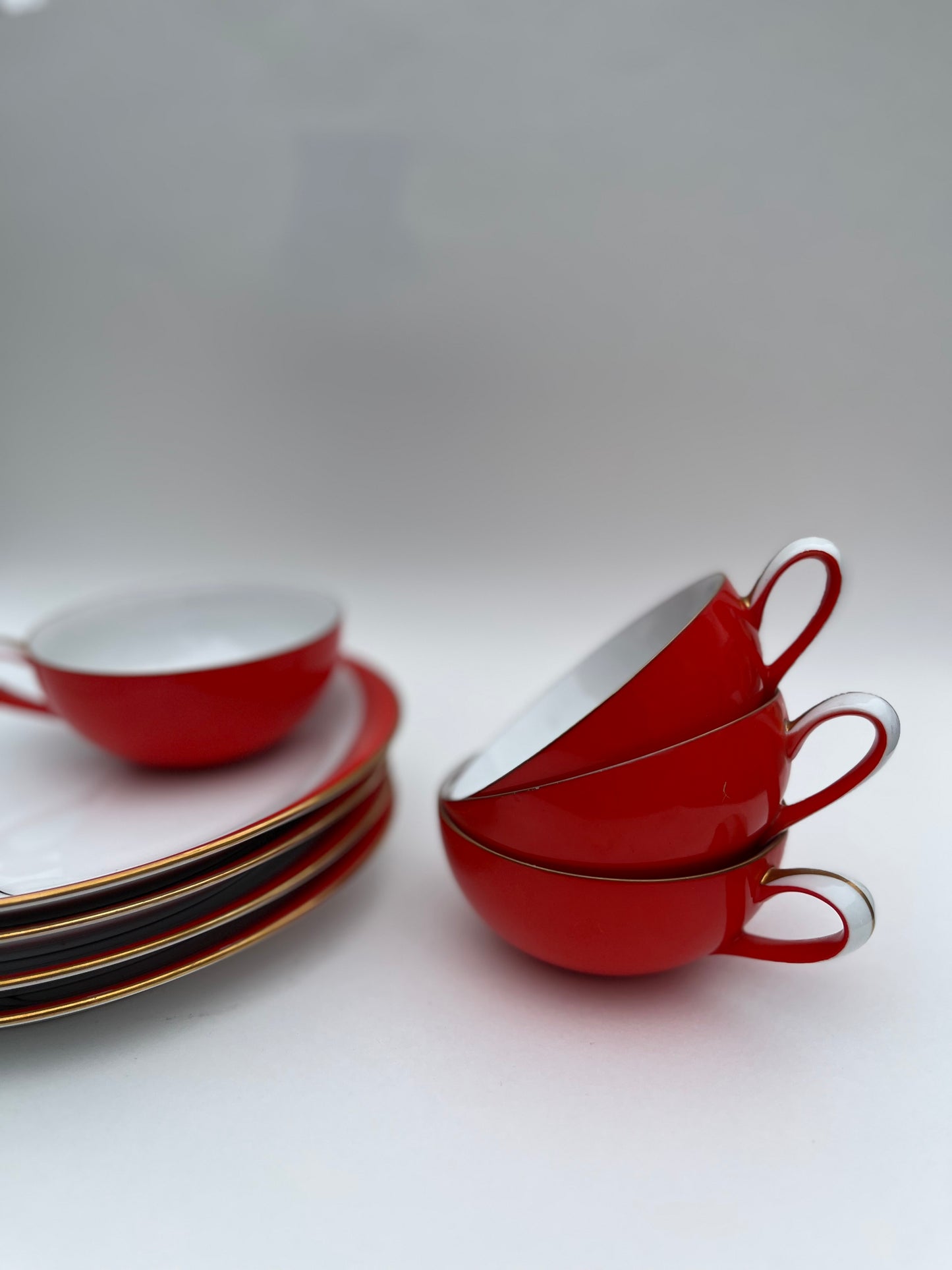 Art Deco Cup & Saucers | Fine China by Sango | 4 sets
