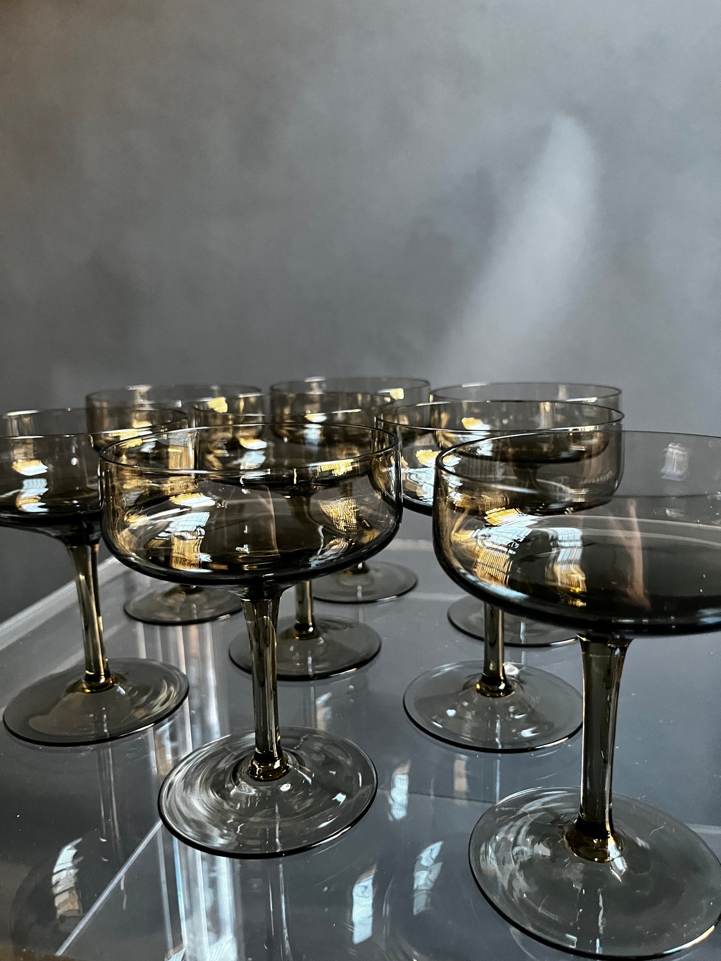 MCM Smokey Glass Coupes | Set of 8