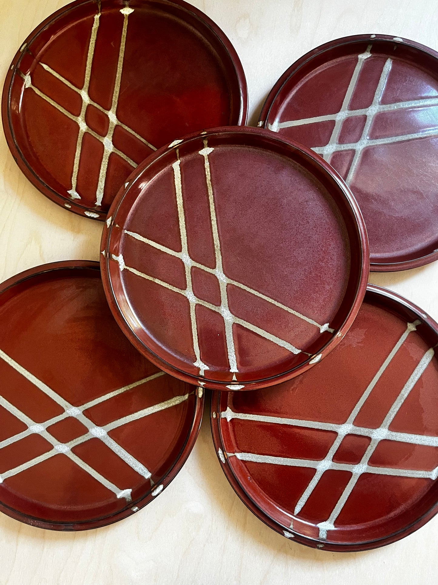 Ranmaru Japanese Stoneware Dinner Plates | Set of 5 Rust Brown Stripe – 10.25”