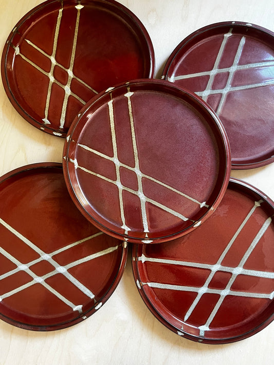 Ranmaru Japanese Stoneware Dinner Plates | Set of 5 Rust Brown Stripe – 10.25”