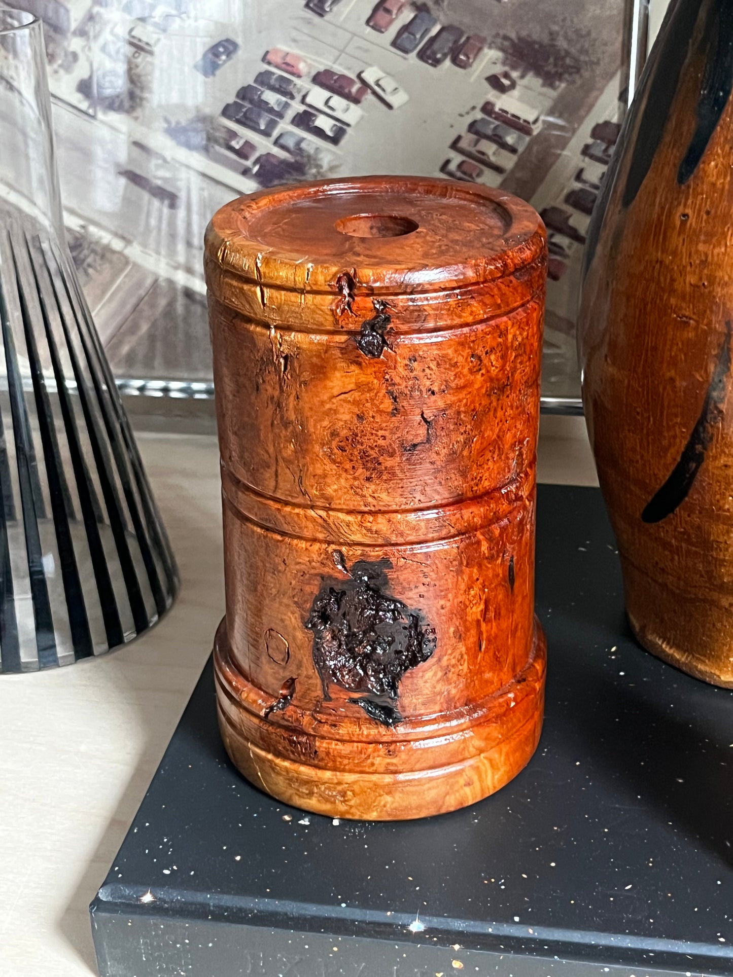 Burl Wood Taper Candle Holder | Hand Turned Sculptural Candlestick | 7”