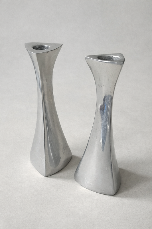 Nambe Style Alloy Candlesticks | Set of 2