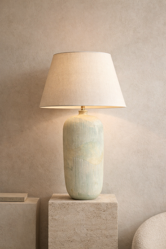 Large 1986 Casual Lamps Postmodern Ceramic Table Lamp – Sculptural Textured Pastel Studio Pottery