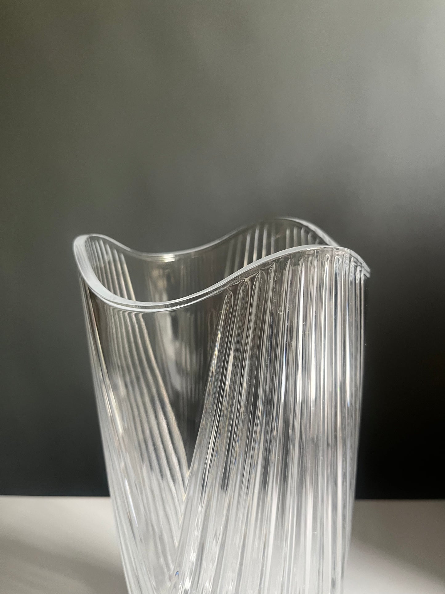 Crystal Vase with Wavy Rim & Diamond Cut Swirl Pattern