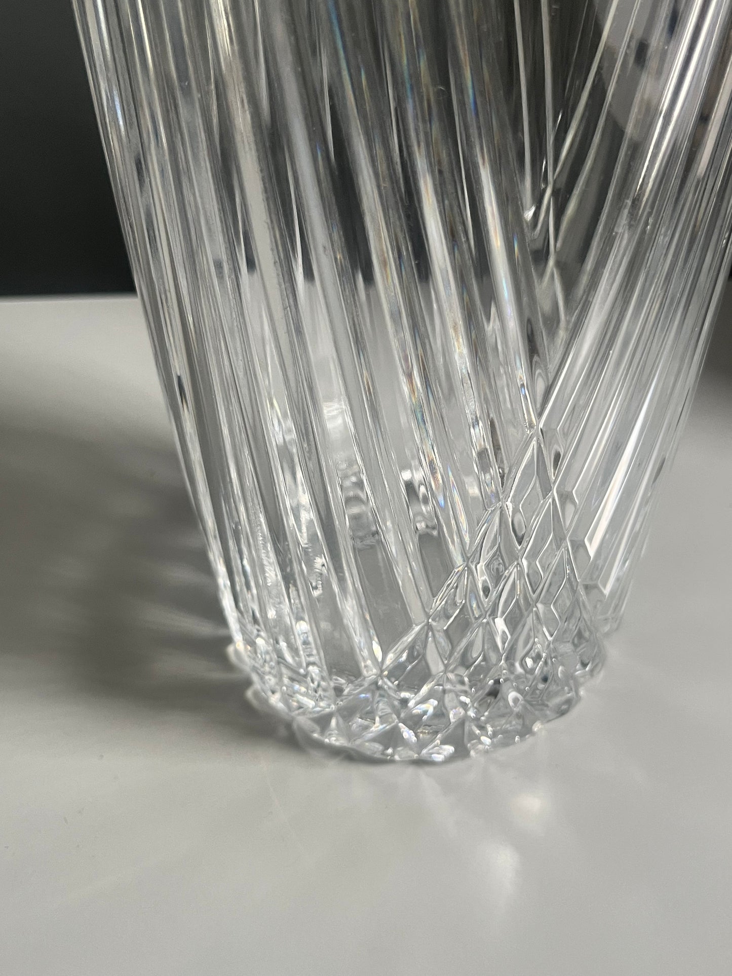 Crystal Vase with Wavy Rim & Diamond Cut Swirl Pattern