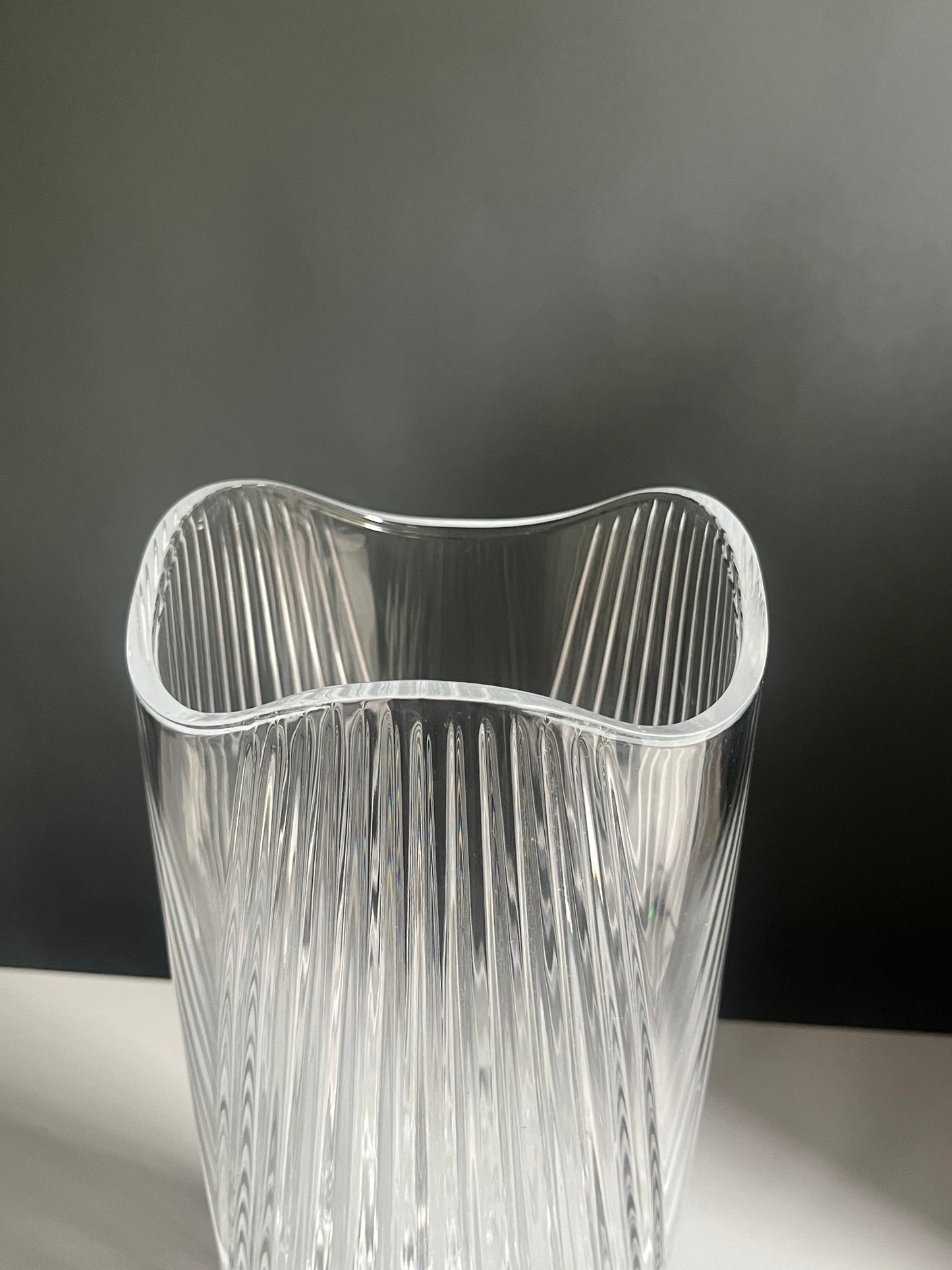 Crystal Vase with Wavy Rim & Diamond Cut Swirl Pattern