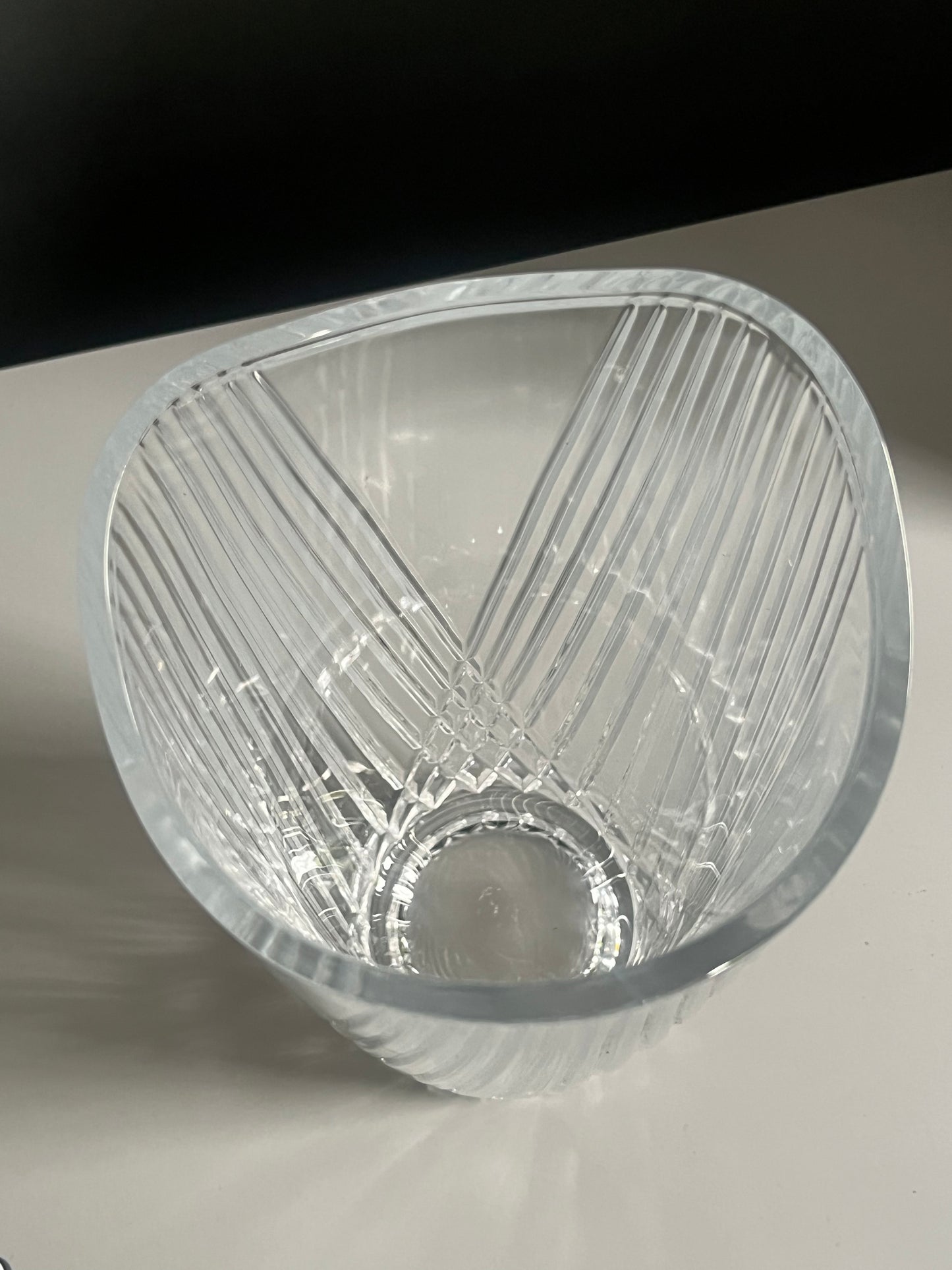 Crystal Vase with Wavy Rim & Diamond Cut Swirl Pattern