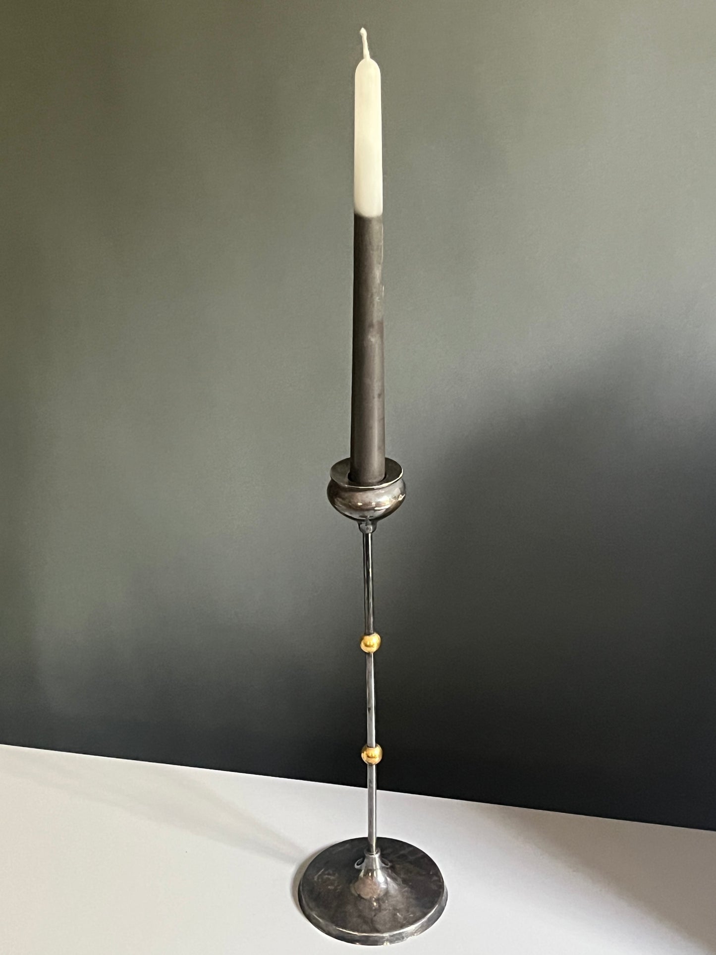 Modernist Silver & Brass Taper Candle Holder