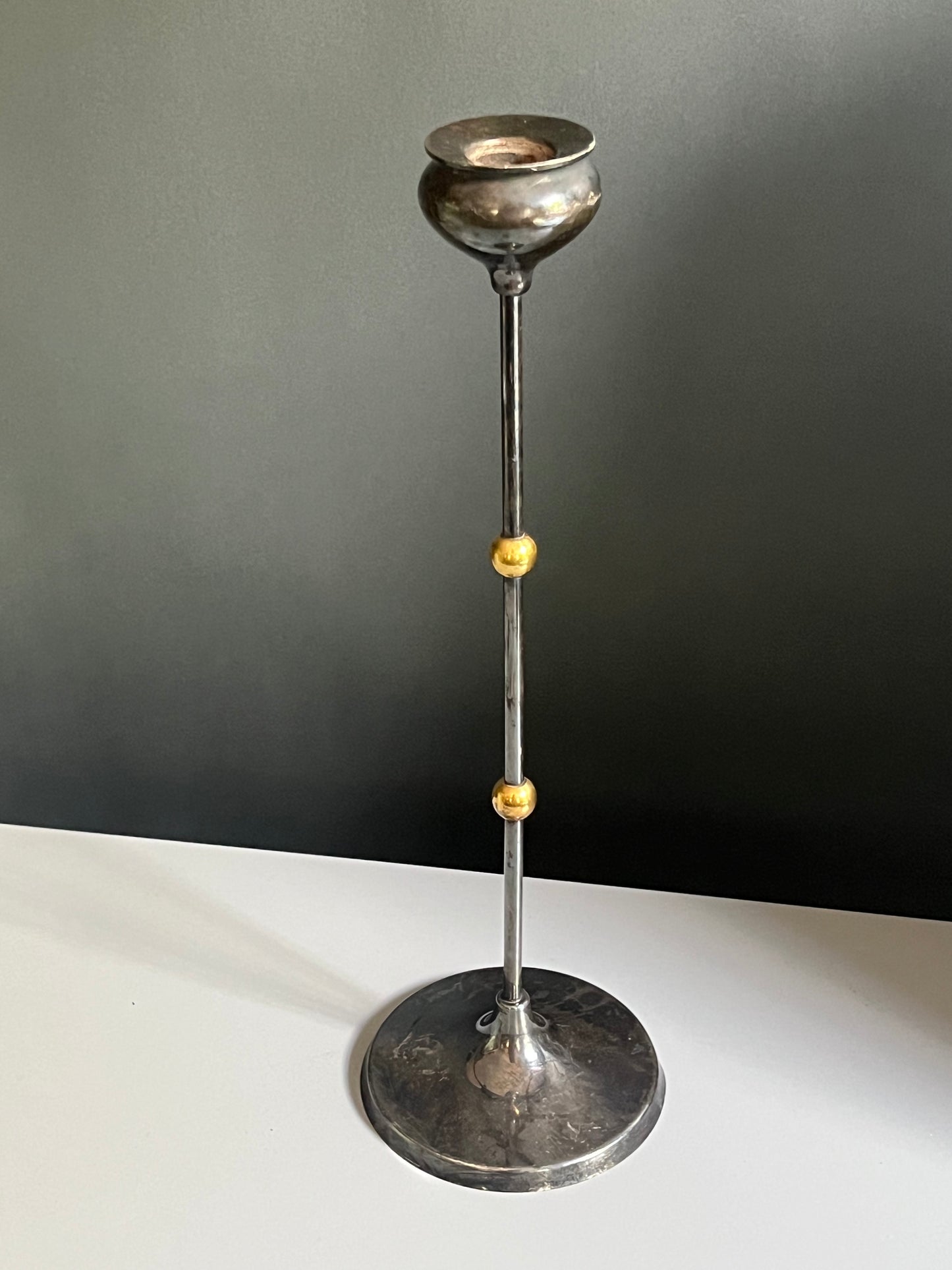 Modernist Silver & Brass Taper Candle Holder
