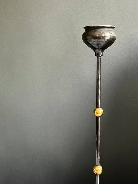 Modernist Silver & Brass Taper Candle Holder