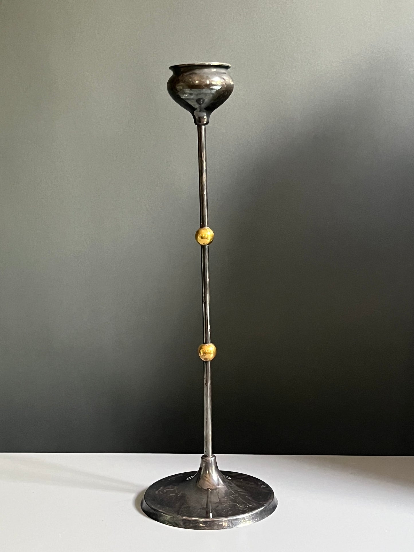 Modernist Silver & Brass Taper Candle Holder
