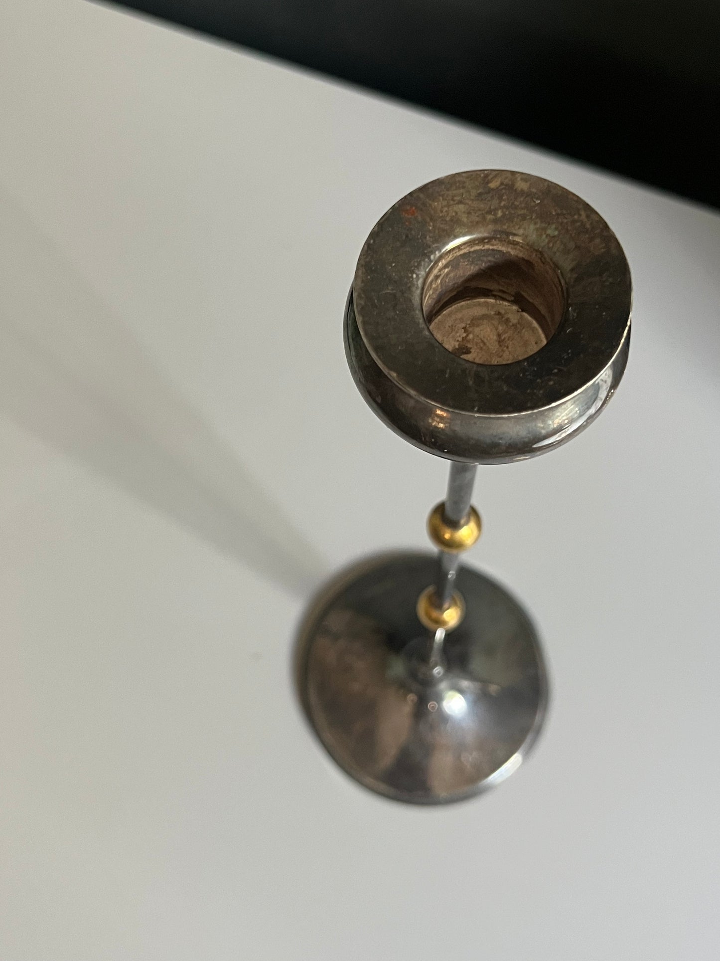 Modernist Silver & Brass Taper Candle Holder