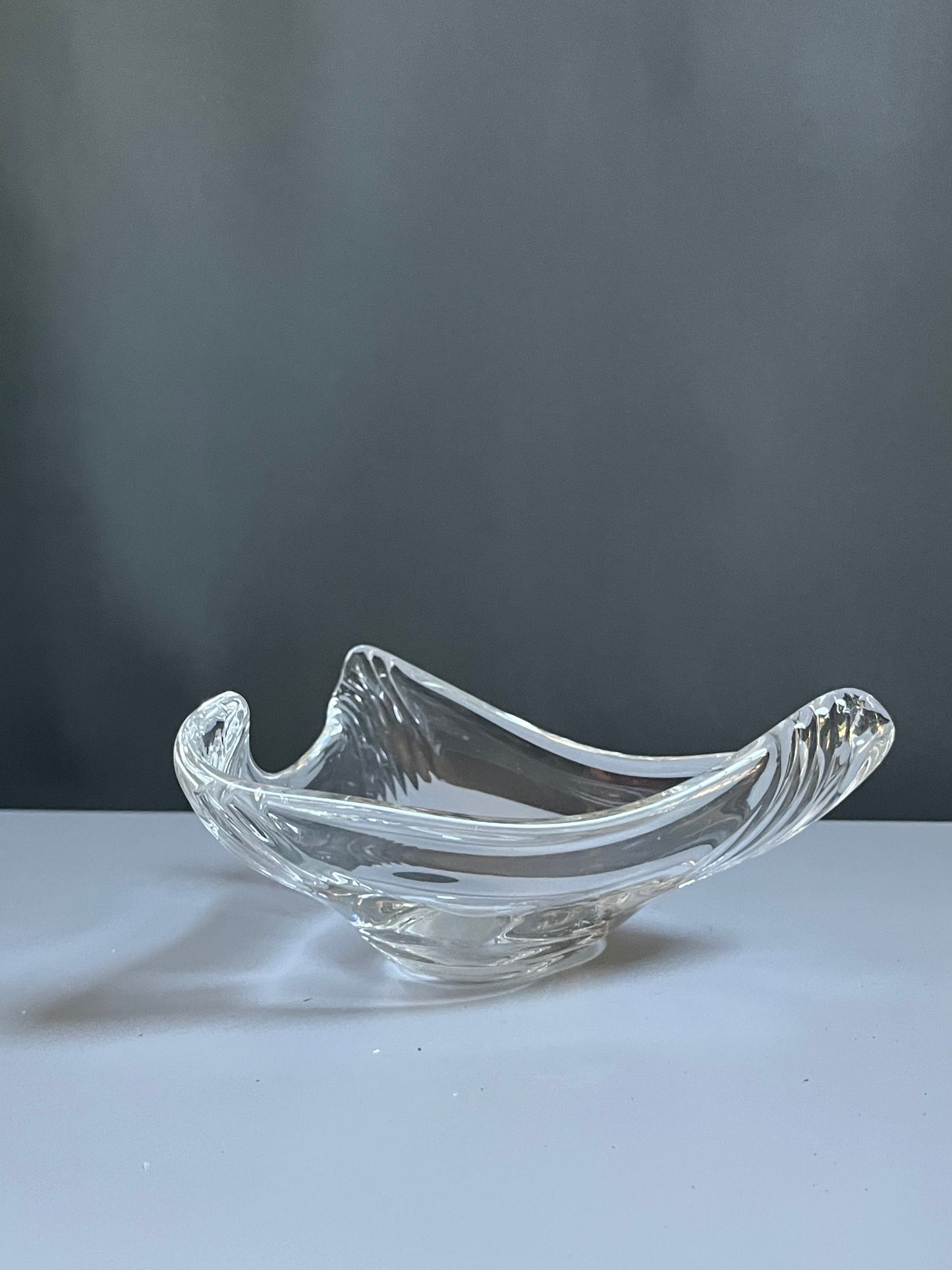 Hand-Blown Glass Dish with Ridged Corners