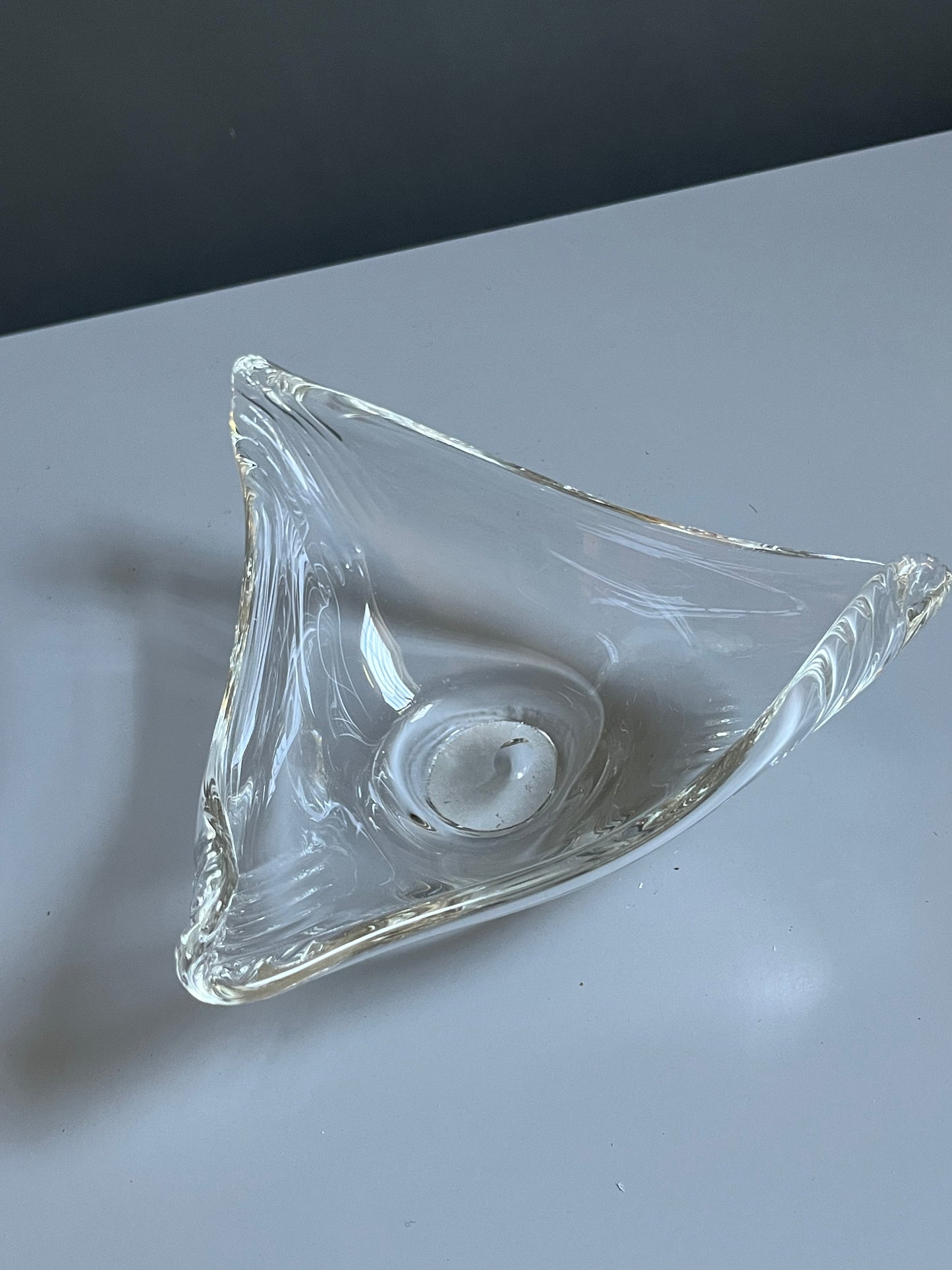 Hand-Blown Glass Dish with Ridged Corners