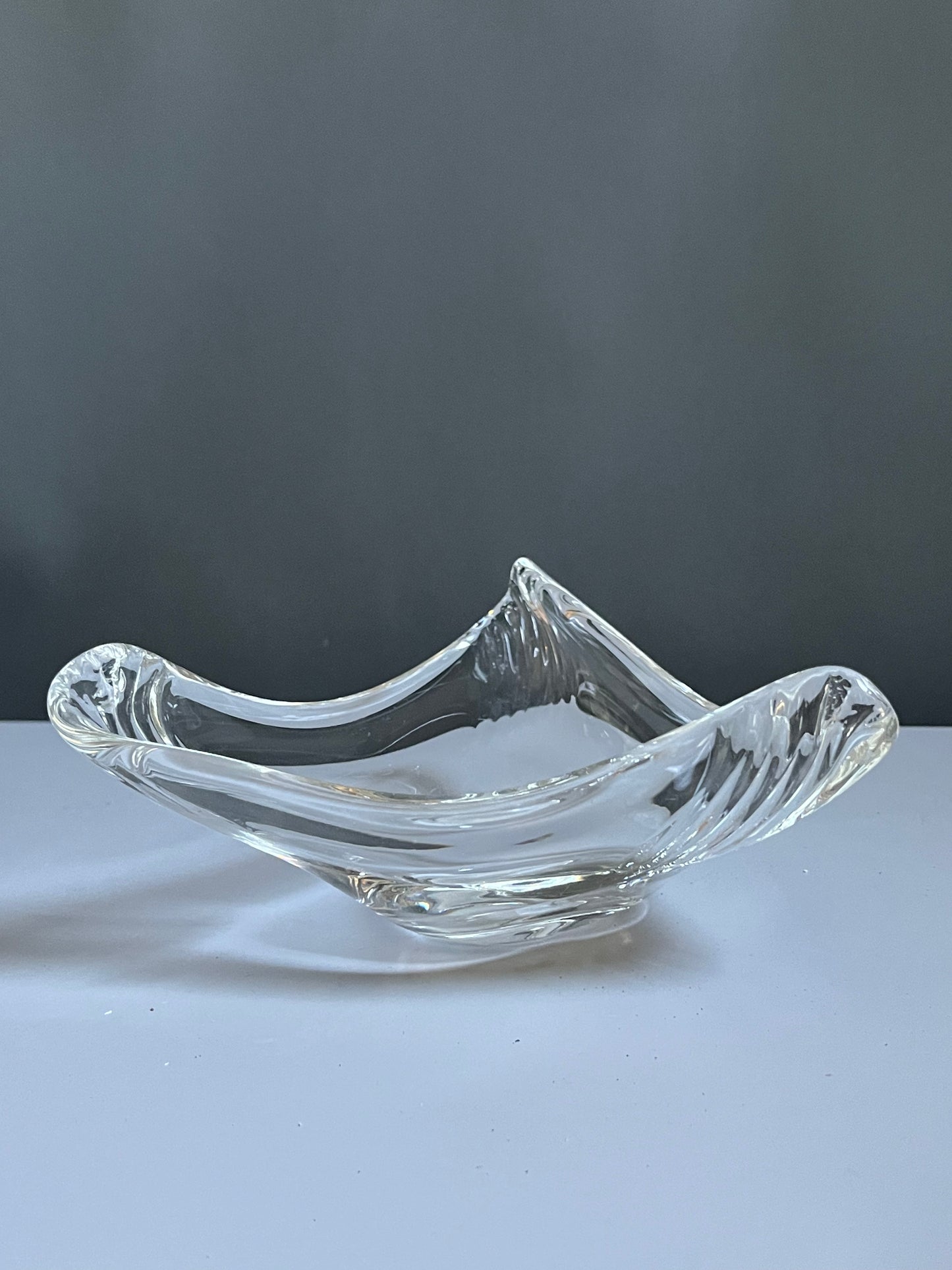 Hand-Blown Glass Dish with Ridged Corners