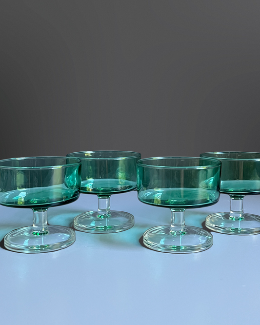 Emerald Glass Coupes, made in France | Set of 4