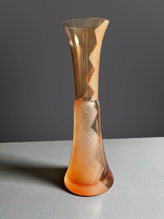 Vintage Glass Art Vase | Zigzag Frosted Design made in Poland