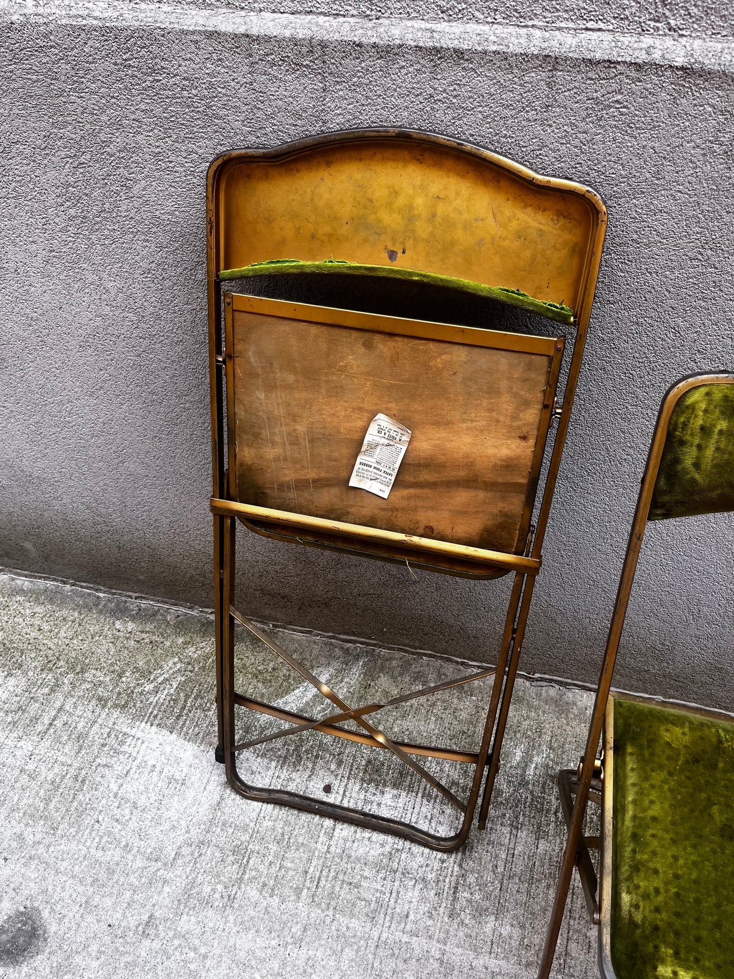 A. Fritz and Co. Folding Chairs – Olive Green Velvet + Brass Frame | Set of 3